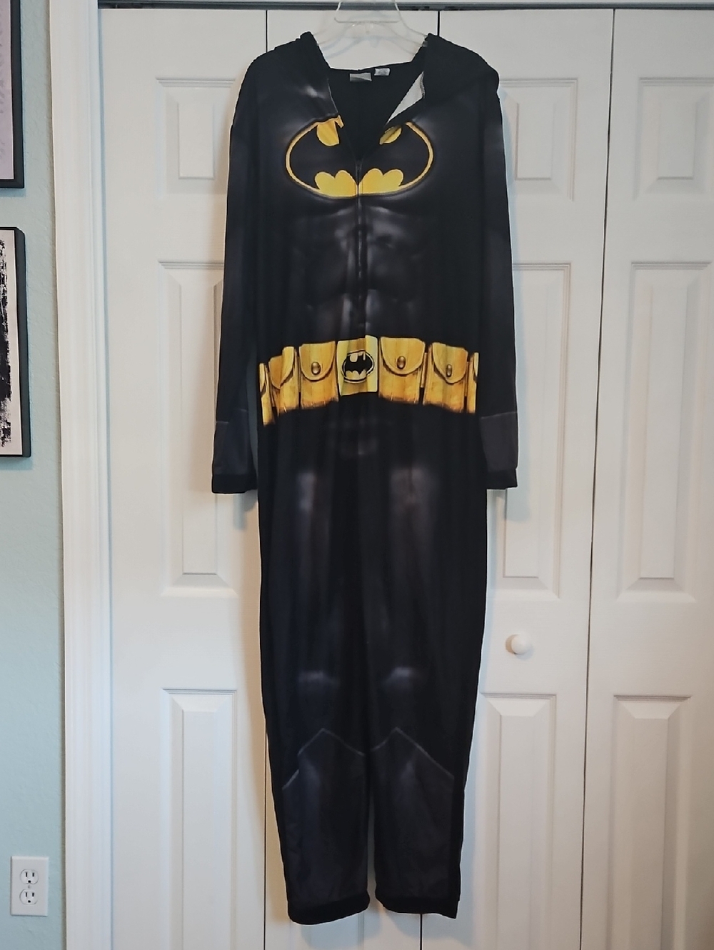 Batman Onesie Unisex Front Zip Fuzzy Pajama Adult Hooded With Ears Very Comfy